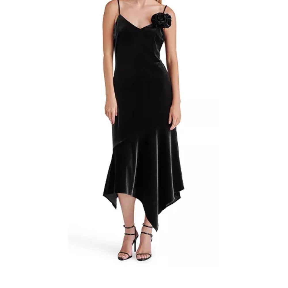 Steve‎ Madden Black Velvet Lucille Luxury Dress Autumn wedding Rosette XL #28